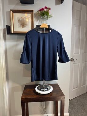 Ann Taylor Factory Navy Blue Bell Sleeve Blouse